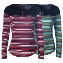 Fashion Long Sleeve Round Neck Arcuate Hem Striped T-shirt