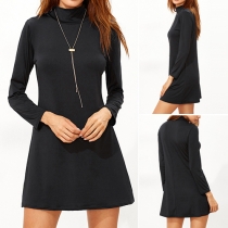Elegant Solid Color Long Sleeve Turtleneck Dress