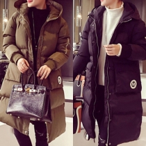 Fashion Solid Color Long Sleeve Hooded Warm Padded Coat