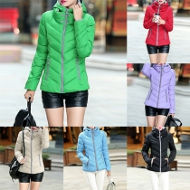 Fashion Solid Color Long Sleeve Hooded Slim Fit Padded Coat