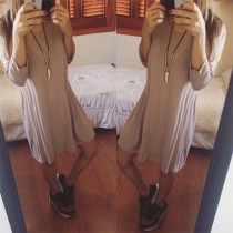 Fashion Solid Color Long Sleeve Round Neck Dress