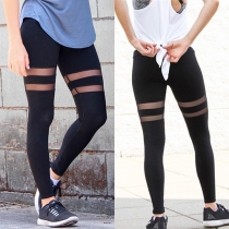 Fashion See-through Gauze Spliced High Waist Fitness Pants Leggings