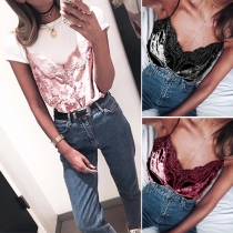 Sexy Backless Lace Spliced V-neck Cami Tops