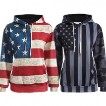 Moderika huvtröjor med amerikanskt flaggtryck och långa ärmar
