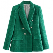 Elegant Solid Color Long Sleeve Double-breasted Blazer