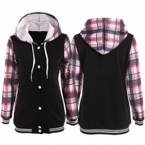 Fashion Plaid Spliced Long Sleeve Hooded Coat