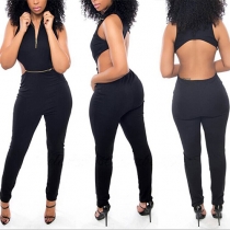 Sexy Backless Sleeveless Solid Color Detachable Jumpsuits