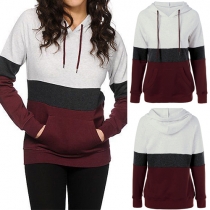 Fashion Contrast Color Long Sleeve Casual Hoodies