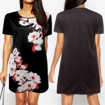 Fashion Short Sleeve Round Neck Printed Dress