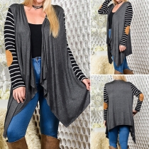 Fashion Striped Spliced Long Sleeve Irregular Cardigan