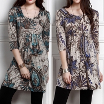 Fashion Half Sleeve Round Neck Printed Dress