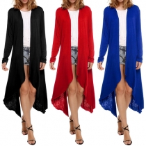 Fashion Solid Color Long Sleeve Irregular Hem Cardigan