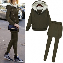 Fashion Solid Color Hooded Sweatshirt + Leggings Two-piece Set