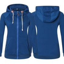 Casual Style Solid Color Long Sleeve Hooded Sweatshirt Coat