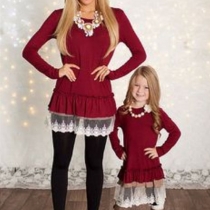 Fashion Bubble Hemline lace Spliced Long Sleeve Shirt-dress 