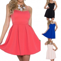 Sexy Backless High Waist Solid Color Sling Dress