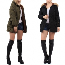 Fashion Solid Color Long Sleeve Warm Hoodie Padded Coat 