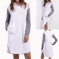 Fashion Casual All-match Long Sleeve Front Pocket Shirt Dress 