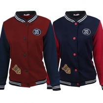 Fashion Color Spliced Stand Collar Long Sleeve Slim Fit Baseball Coat 
