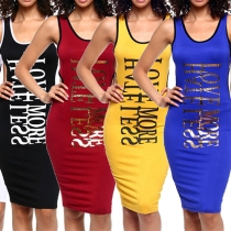 Fashion Sexy Letters Printed Sleeveless Sheath Dress 