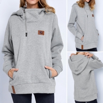 Fashion Casual Oblique Zipper Long Sleeve Hoodie Sweatshirt