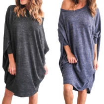 Chic Style Dolman Sleeve Round Neck Irregular Hem Loose Dress