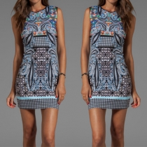 Fashion Printed Sleeveless Round Neck Slim Fit Dress