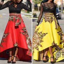 Fashion High Waist High-low Hem Printed Maxi Skirt (Size falls small)