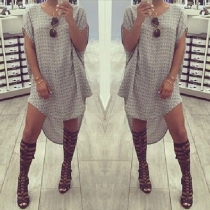 Fashion Short Sleeve Round Neck High-low Hem Loose Knit Dress