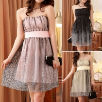 Sexy Strapless High Waist Gauze Spliced Evening Dress