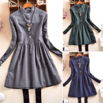 Fashion Long Sleeve Ruffle Collar Dots Printed Dress