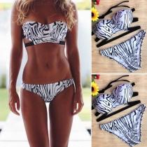 Sexy Printed Bandeau Bra + Briefs Bikini Set