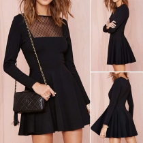 Fashion Long Sleeve Round Neck Gauze Spliced Dress
