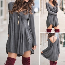 Sexy Backless V-neck Long Sleeve Irregular Hem Dress