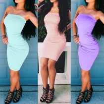 Sexy Strapless Solid Color Slim Fit Party Dress