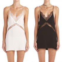 Sexy Backless Hollow Out Lace Spliced Sling Dress