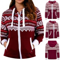 Fashion Long Sleeve Hooded Printed Sweatshirt Coat
