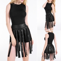 Chic Style Sleeveless Round Neck Tassel Hem Slim Fit Rompers