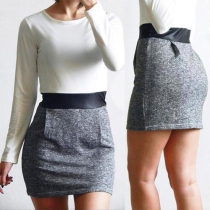 Fashion Contrast Color Long Sleeve Round Neck Slim Fit Mini Dress