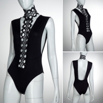 Sexy Backless Hollow Out Lace Spliced Sleeveless Bodysuit