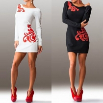 Fashion Long Sleeve Round Neck Slim Fit Printed Dress