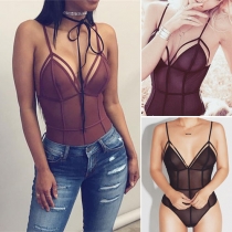 Sexy See-through Gauze Spliced One-piece Shapewear