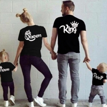 Modeknåpade bokstäver tryckta kortärmade förälder-barn T-shirts