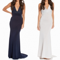 Sexy Backless Deep V-neck Sleeveless Floor-length Evening Dress