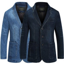 Distressed Style Långärmad Lapel Men's Denim Coat Blazer