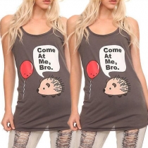Cute Cartoon Printed Sleeveless Round Neck T-shirt