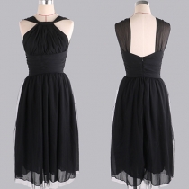 Sexy Backless High Waist Solid Color Cocktail Dress
