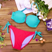Sexy Contrast Color Push-up Halter Bikini Set