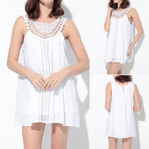 Fashion Lace Spliced Sleeveless Round Neck Dress