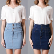 Fashion High Waist Single-breasted Denim Skirt